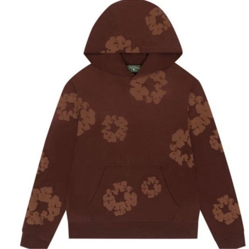 Denim Tears Brown Mono Cotton Wreath Hoodie • L • Streetwear Floral Graphic